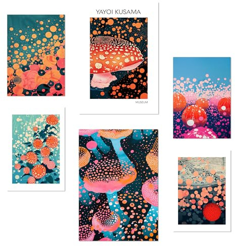 Nacnic 6er-Set Yayoi Kusama Pilz Wasserblume Japanise Poster mit Designillustrationen zur Dekoration der Wände Ihres Zuhauses. Räume A3 und A4 Rahmenlos