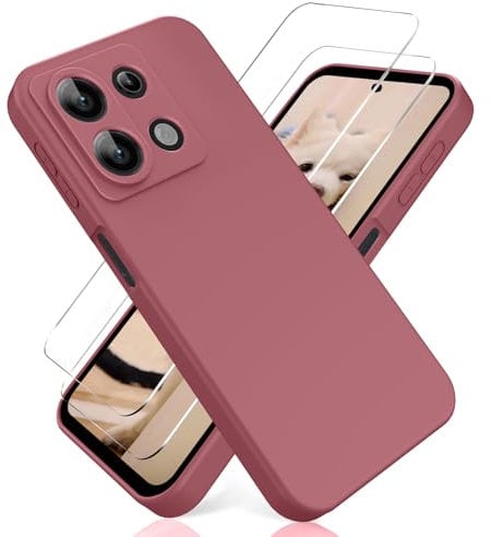 YiKaDa - Hülle Kompatibel mit Redmi Note 13 Pro 5G, mit [2 Stück] Schutzfolie, Ultradünnes Weiches TPU Silikon Schutzhülle - Tiefes Rosa