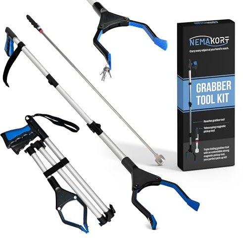 Pinza raccogli oggetti 110cm Pinza pieghevole prendi oggetti Kit 2X1 attrezzi raccogli oggetti in luoghi alti e bassi Pinza prensile raccogli immondizia Strumento magnetico telescopico15lb