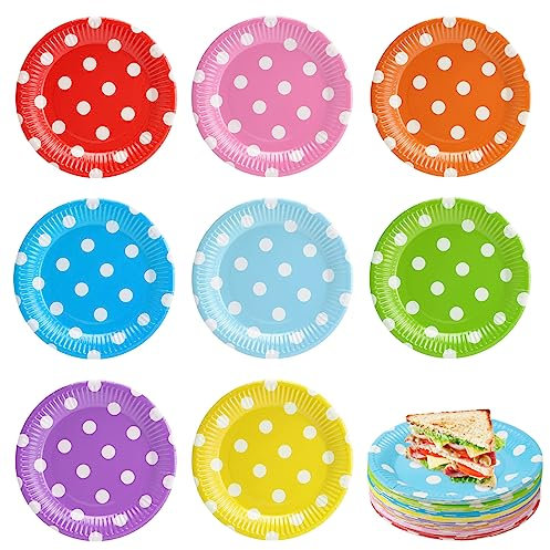 Toivize 80 Pcs Colorful Party Paper Plates, 7-Inch Round Multicoloured Plates for Weddings, Birthday Parties, DIY Crafts