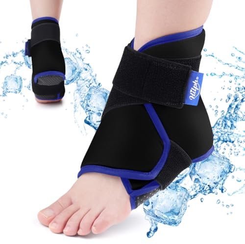 Hilph Poche de Glace Cheville Réutilisables en Gel, Poche de Froid Pied pour Blessures, Sac Gel Compresse Chaude Froid pour Cheville, Entorse à la Chevillere, Gonflement, Fasciite Plantaire-Noir