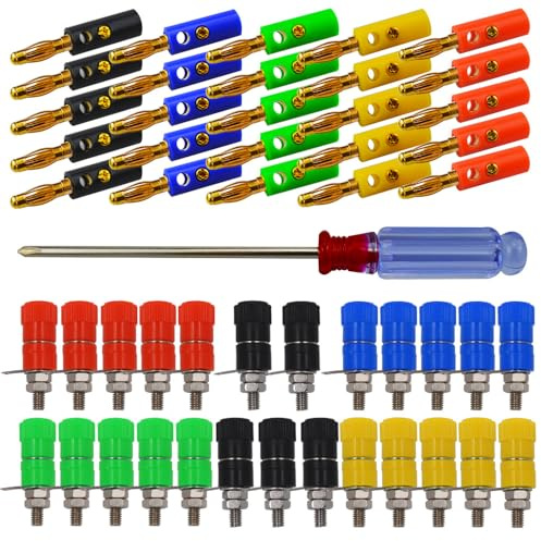 senvenelec Lot de 50 fiches bananes de 4 mm - Fiche banane - Fiche banane - 5 couleurs (25 fiches + 25 prises)