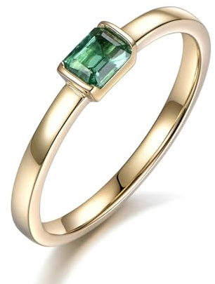 Beydodo Damen Ringe Gold 750 Echtgold, Verlobungsring Solitär mit 0.3ct Smaragd Hochzeitsringe Eheringe Nickelfrei Große 47-65