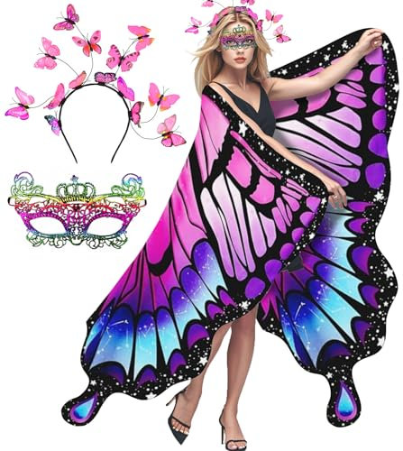 Taechalingo Schmetterling Kostüm Damen,Schmetterling Kostüm Erwachsene,Faschingskostüme Damen,Karneval Kostüm,Faschingskostüme Damen,für Halloween Karnevel Cosplay