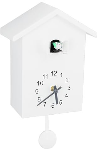 Sunicon Kuckucksuhr, nordischer Stil, Vogelhaus, Pendeluhr, Wandbehang, Vogeluhr, Pendeluhr, Wandkunst, Wanduhr für Büro, Schlafzimmer, Wohnzimmer (White)