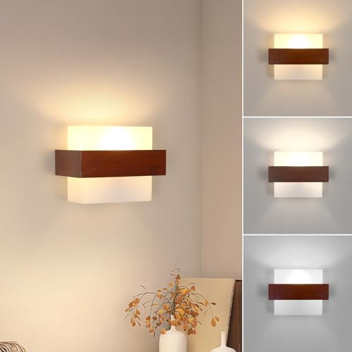 Toolight Wandleuchte Innen Holz, Vintage Holz Wandlampe Dimmbar 3000K-6500K, Innen Innenbeleuchtung Geeignet mit E27 Fassung für Schlafzimmer Wohnzimmer Treppe Flur Korridor(Inklusive Glühbirne)