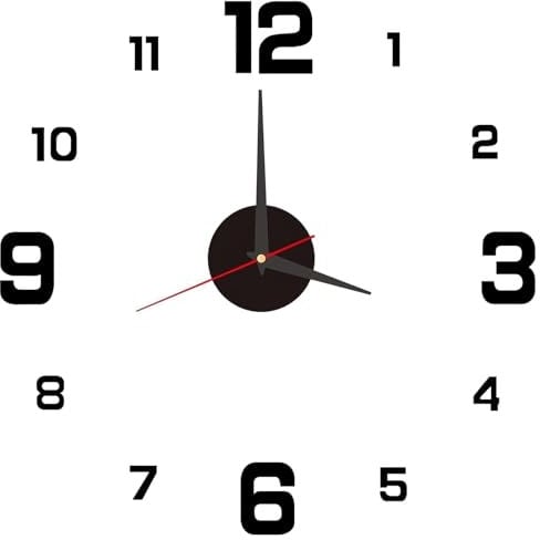 Reloj de Pared Grande Adhesivo de 40 cm DIY Reloj Cocina Pared,Estilo 3D Moderno con Números Adhesivos para Decoración de Salón,Cocina y Dormitorio,Reloj de Pared Pegatina,Negro