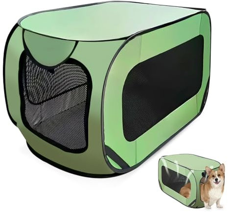 GOEDCH 92x52x52cm Faltbare Hundebox: Tragbare Hundetransportbox mit Stahlrahmen, Wasserdichte Hundebox aus Oxford-Gewebe mit Reißverschluss, Auto Hundetransportbox für den Innen und Außenbereich, Grün