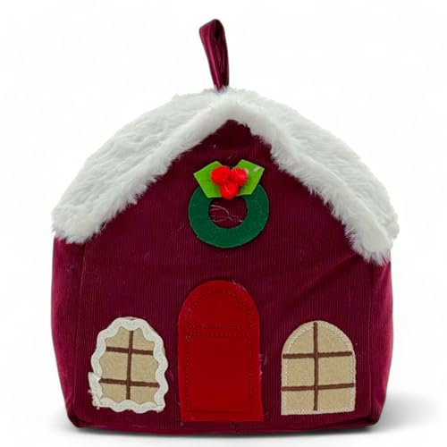 MIJOMA Türstopper Türpuffer Türsack aus Stoff Plüsch, 1kg schwer gefüllt, Lustiges Hingucker-Design für eine stilvolle Dekoration (Lebkuchenhaus - rot)