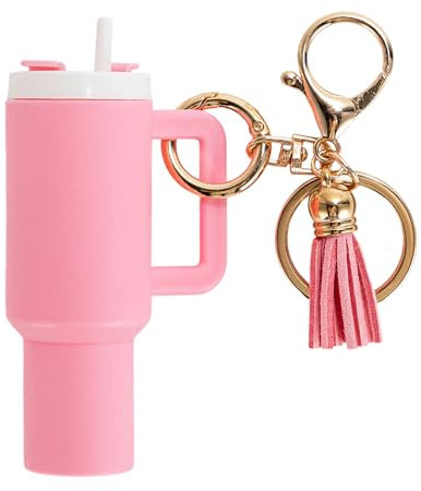Nhemeylp Mini Tumbler Keychain, Mini Cup Keychainfor Stanley Cup, Tassel Cute Accessories for Stanley for Women Handbag Backpack Purse (Pink)