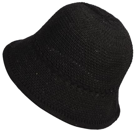 JJDreams Bucket Hut für Damen Herren,Gestrickte Hüte,Häkelmütze,Strickmützen für Damen,Sommer Mütze,Einstellbar Fischerhut,Schwarz Hut