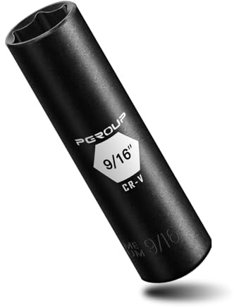 PGROUP 3/8” Drive Deep Impact Socket, SAE(9/16 Inch Socket), 6-Point, Cr-V Steel with Black Manganese Phosphate Coating