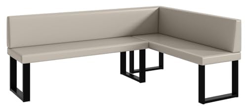 MEBLINI Eckbank für Esszimmer - Küchenbank - Essecke - Sitzecke Küche - Toni - U-Beine 142x196x87cm Rechts - Beige Kunstleder