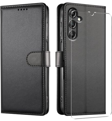 JUNETOP Cover per Samsung Galaxy A18/A17/A16/A26 5G/4G con Vetro Temperato | Custodia a Libro in Pelle Sintetica, Nero