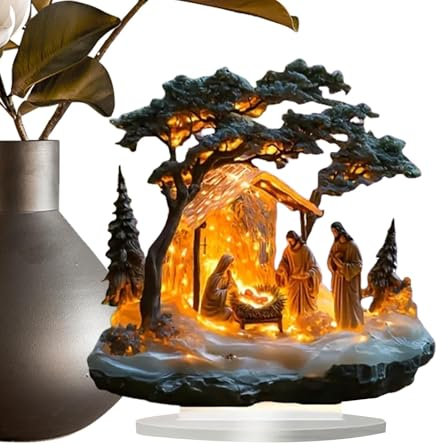 Renopfect Weihnachtskrippe Komplettset Mit Beleuchtung, Acryl-Krippenfiguren, Krippe Weihnachten Acryldekorationen Krippenfigur, Krippenfiguren-Dekoration Für Dekorationen Indoor Tischdekorationen