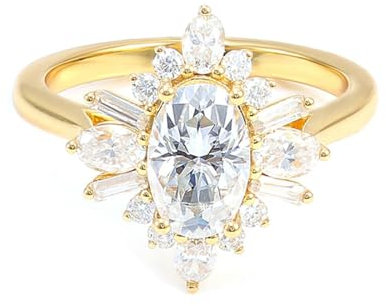 Beydodo Eheringe Damen Einzeln, Ring Gold 375 Sonnenblume mit 3ct Oval Moissanit Hochzeit Ringe Frauen Nickelfrei Gr.55 (17.5)