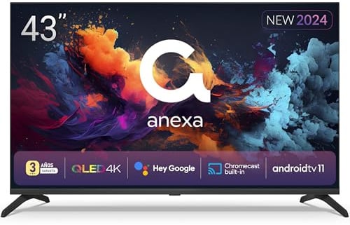 anexa - Smart TV 43 QLED 4K, Android 11, Google Assistant, Control por Voz, TDT, 3 años de garantía, SMART43C01UGQ, Compatible con Netflix, Prime Video y más