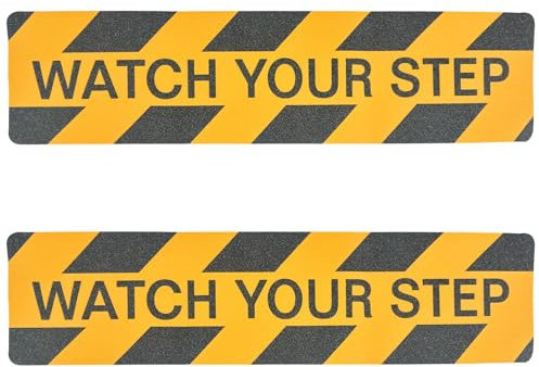 6 x 24 Watch Your Step Floor Tape Wet Floor Sign Yellow Pack of 2 Anti Slip Warning Sign Sticker Adhesive Mind the Step Sign Abrasive Decal for Indoor Outdoor Home Workplace Safety Wet Floor Caution