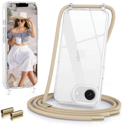 GOODVISH Handykette für Phone 16e Hülle mit Band （6.1）| Kameraschutz und Bildschirmschutz | | Necklace Handyhülle mit Schnur Schutzhülle für zum Umhängen | Transparent Case mit Kordel, Helbraun