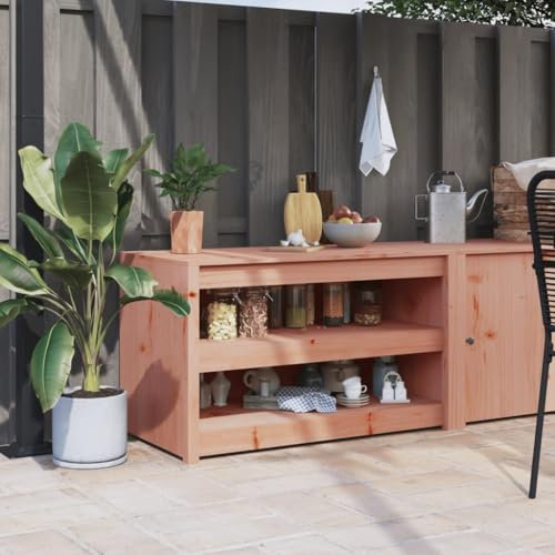 Gecheer Outdoor Küchenschrank, Gartenschrank mit viel Stauraum, Küchenzeile Schrank, Außenküche Schrank, 106x55x64 cm Massivholz Douglasie