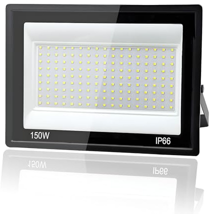 Tkdaksy Focos LED Exterior 150W, 1M Cable Blanco Frío 6500K Proyector LED Exterior, Resistente al Agua IP66 Foco Proyector LED, 15000LM para Terrazas, Patios, Cuadrado, Parques, Garajes, Fábricas