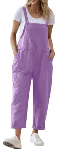 Playsuits for Women UK Dungarees for Women UK Loose Casual Sleeveless Bib Overalls Ladies Long Jumpsuit Summer Solid Playsuit Romper with Pockets Work Overalls Purple