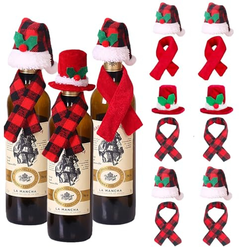 Boutihao Christmas Wine Bottle Cover Set, Christmas Mini Knit Doll Hat and Scarf for Crafts, Wine Bottle Decoration Xmas Party Decorations Xmas Ornaments Party,12 Pieces
