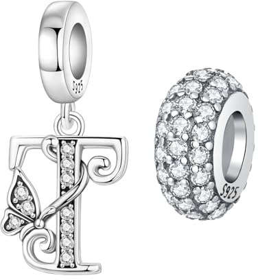 PANPOKI 2 Stück 925 Sterling Silber Schmetterling Buchstaben Charms für Armbänder und Halsketten Alphabet Anfangsbuchstaben Anhänger Spacer Stopper Perlen Schmuck Geschenk für Frauen