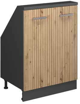 Vicco Küchenschrank für Dachschrägen R-Line, Artisan-Eiche, 60 cm | 2 Türen · Tiefe 46 cm · Höhenverstellbare Füße · 1 Einlegeboden · ✓ Frei kombinierbar