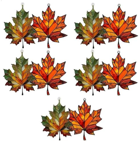 Herbstblätter Ahornblatt-Ornament, Acryl Herbstdeko zum Aufhängen, Herbst Deko Fenster Hängend,Ahornblätter Anhänger Garten Feiertags-Ornamente,Herbst Dekoration (10pcs)