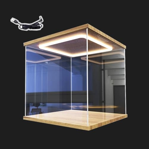 Acryl Vitrine Quadratische, Transparente Acrylvitrine mit LED-Beleuchtung, 10 15 20 25 30 35 40 45 50 60cm Vitrine mit Deckel, Staubdichte Vitrine für Actionfiguren(10x10x10cm/4x4x4)