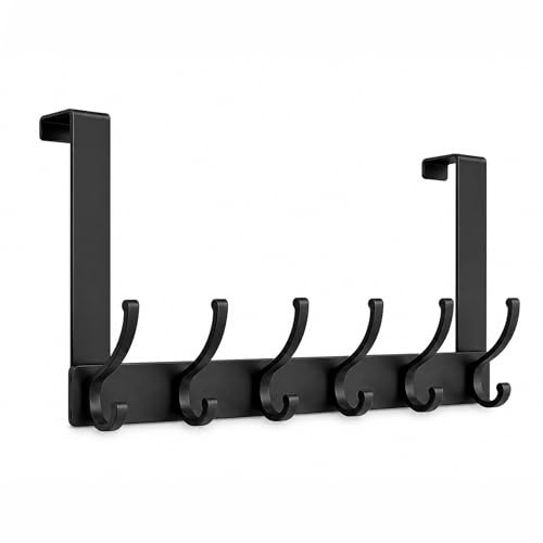 CHAUNCEY HOME Over The Door Hooks Hanger with 7 Arms, Door Hooks for Hanging, Fit 1 3/4 Door, Tool-Free Assembly, F7U, Towel Racks Organizer Holder for Bathroom - Black