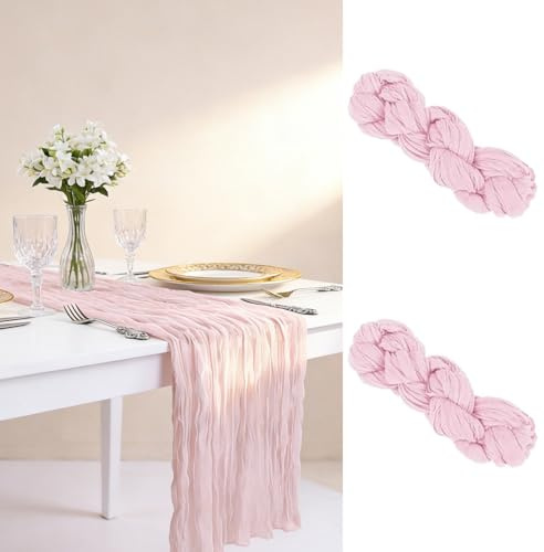 2 Pcs Pink Table Runner, Cheesecloth Table Runner Pink, Birthday Parties, Baby Showers, Christmas And New Year's Eve Table Decoration(90x180cm)