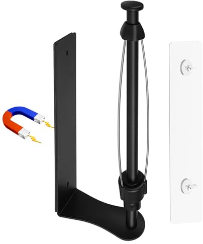 Magnetischer küchenrollenhalter mit Dämpfungseffekt, Einhandbedienung, Selbstklebend & Bohrfrei, Aus Aluminiumlegierung, für Küche, Kühlschrank, Backofen, Wohnmobil & Garage (Schwarz)