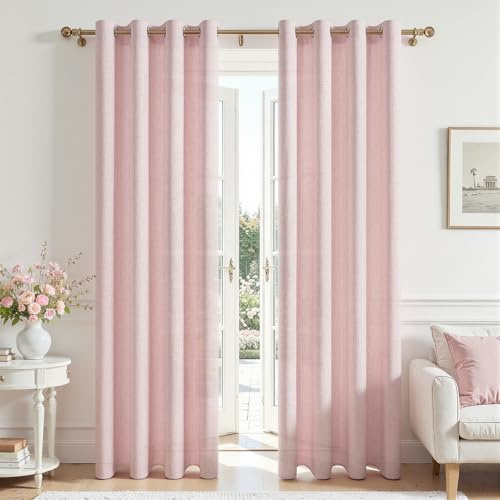 MRTREES Vorhang Leinenoptik mit Ösen Halbtransparent Ösenvorhang Rosa 2er Set 225 cm Lang 140 cm Breit, Leinen Gardinen Lichtdurchlässig für Wohnzimmer Modern Schlafzimmer Kinderzimmer