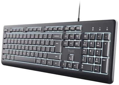 Trust Primo Niederländisches Layout (QWERTY) Beleuchtete Tastatur, Schwarz | QWERTY US