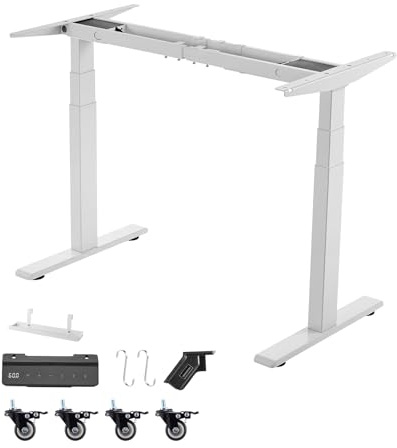 VEVOR Pied Bureau Assis Debout Double Moteur, Cadre Bureau Assis Debout Électrique Réglable en Hauteur 60-125 cm pour Maison et Poste de travail, avec 3 Mémoires, Longueur Extensible 100-180 cm, Blanc
