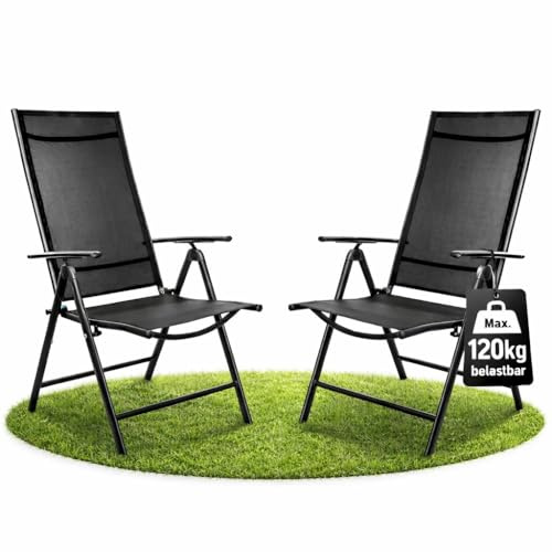 2 Gartenstühle Hochlehner klappbar bis 120kg belastbar schwarz verstellbar