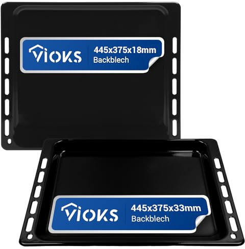 VIOKS Set 2x Tiefes Backblech 45x37 cm / 445x375 mm Ersatz für Whirlpool Bauknecht 481241838128 & 481010539879 Fettpfanne Backofen - Ofen Backblech Tief Emailliert Baking Tray & Backblech Set
