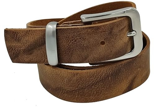 Wolfszeit Nickelfreier Ledergürtel JOKULL aus braunem Büffelleder in used look - Echtleder Gürtel (SBW) (115cm)