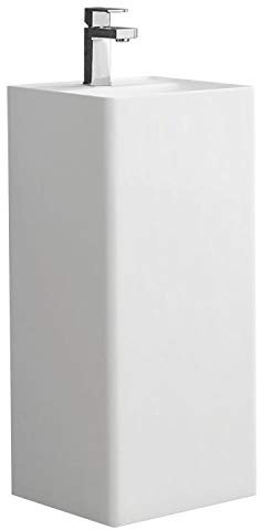 StoneArt Waschtisch Standwaschbecken aus Minealguss Design Gussmarmor Standwaschtisch mit Hahnloch LZ512 40x40cm weiß glänzend