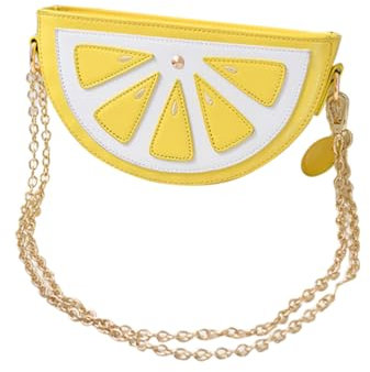LUOEM Umhängetasche in Fruchtform für Frauen und Mädchen, Umhängetasche aus Pu-Leder mit Zitronenmotiv und Kettenriemen, Hawaii-Kostüm-Accessoire