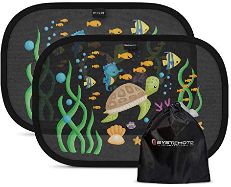Systemoto Auto Sonnenschutz Baby mit UV Schutz (2er Set) - Autofenster Sonnenschutz für Kinder mit süßen Tier Motiven (Sea Life)