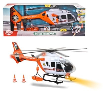 Dickie Toys Rettungshelikopter mit Licht & Sound, drehender Rotor, Seilwinde, 64 cm