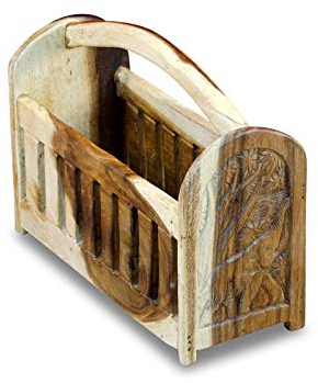 Kinaree Massivholz Zeitungsständer - 42cm Elefanten Motiv Zeitunghalter Zeitschriftenständer Akazie