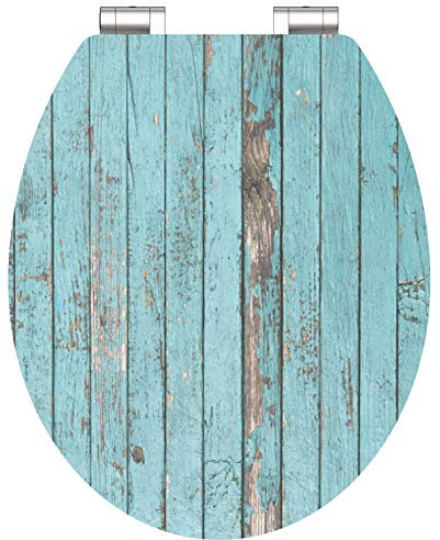 WC-Sitz - Toilettendeckel | Klodeckel mit Absenkautomatik | Hochglanz MDF Holzkern | Toilettensitz mit Muster (Blue Wood)