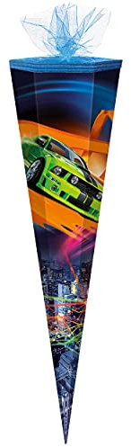 alles-meine.de GmbH Schultüte - Auto - Rennauto/Sportwagen - 70 cm - rund - Tüllabschluß - Zuckertüte - mit/ohne Kunststoff Spitze - Markneukirchen - Jungen Junge - Fahrzeuge..