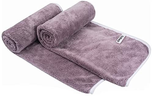 KinHwa 2er Pack Microfaser Handtücher, Stark Wasserabsorbierendes Mikrofaser Handtuch, Mikrofaser Badetuch, Super Weich Duschtücher, Schnelltrocknend & Saugstark, 40cm x 76cm, Violett