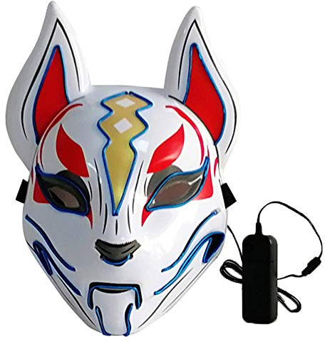 Lixada 10 Farbe Fuchs Vollmaske Neonlichter Halloween Party Led Lampenschirm Dunkel Glühend Cosplay Maske Party Kostüm Maske (Blue)