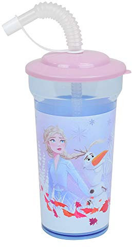 FUN HOUSE 005773 REINE DES NEIGES Gobelet/Verre ELSA ANNA avec paille, Clair